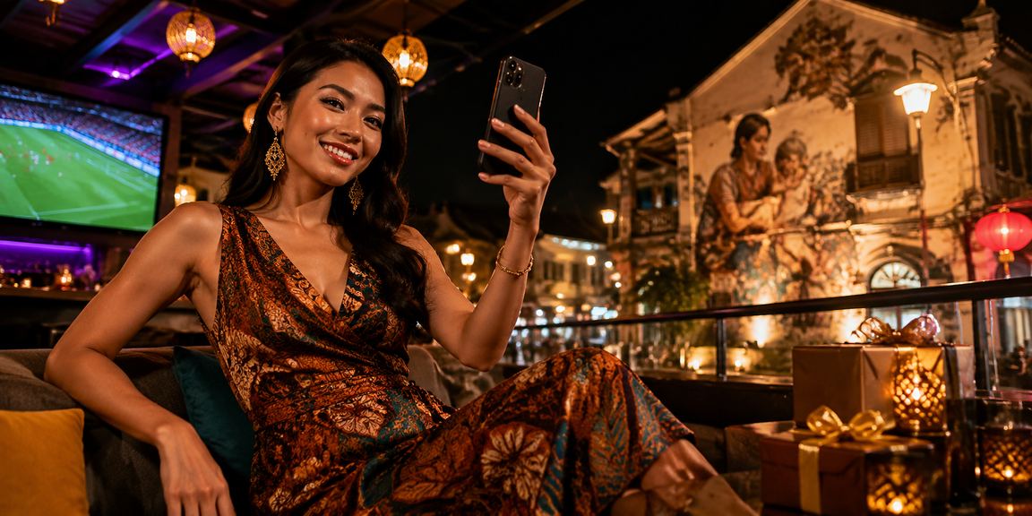 Pengguna Malaysia berbaju batik di Pulau Pinang mengakses kasino mudah alih 31350 dengan selesa